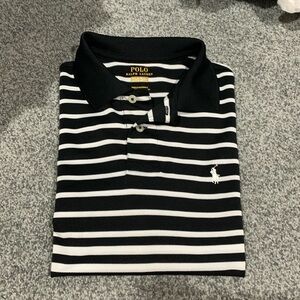 Boys black white stripe Ralph Lauren Polo shirt